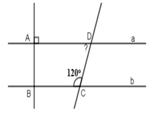 Cho hình vẽ sau: Biết (a// ,b, ,góc (BC( rm(D))) = (120^0) ) và