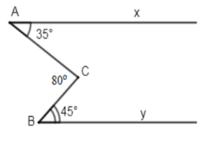 Cho hình vẽ sau: Biết (góc (xAC) = (35^0), ,góc (CBy) = (45^0) )
