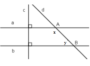Cho hình vẽ sau: Biết (a vuông góc c, ,b vuông góc c, ,( rm(x))