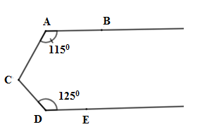 Cho hình vẽ sau: Biết (AB// ,DE, ,góc (BAC) = (115^0), ,góc (CDE