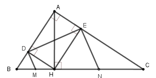 Cho tam giác (ABC ) vuông tại (A ) , đường cao (AH ) . Cho biế