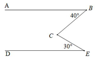 Cho hình vẽ sau, biết (AB//DE ), tính (góc (BCE). )