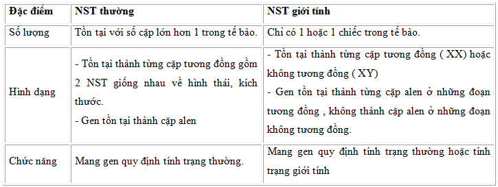 So sánh NST thường và NST giới tính
