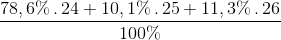 \frac{{78,6\% \,.\,24 + 10,1\% \,.\,25 + 11,3\% \,.\,26}}{{100\% }}